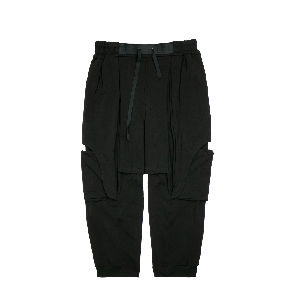 休閒工裝剪裁棉褲-黑