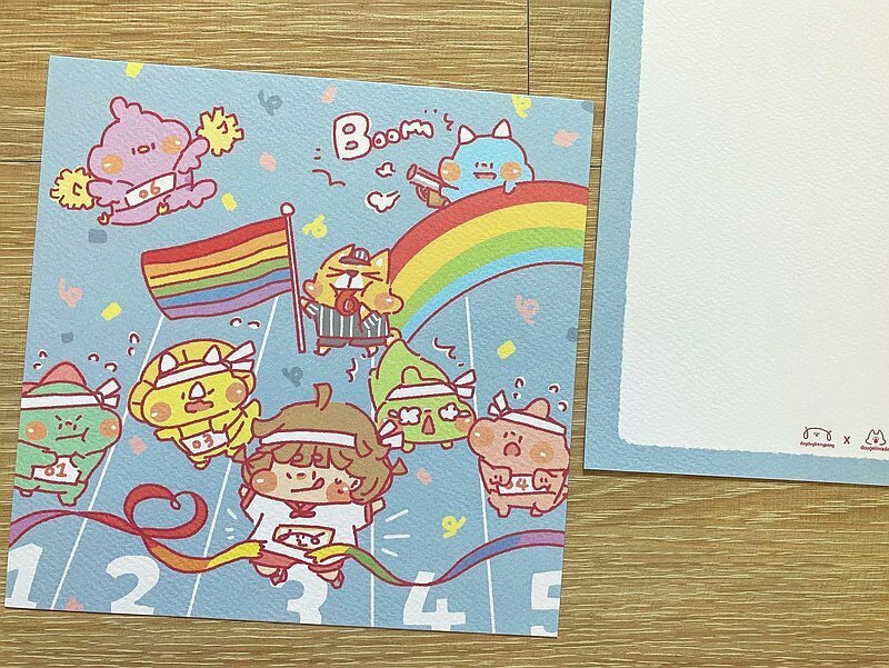 狗狗的小跳步，繪蹦砰｜方形明信片｜彩虹跑道