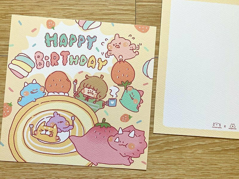 狗狗的小跳步，繪蹦砰｜方形明信片｜生日棉花糖