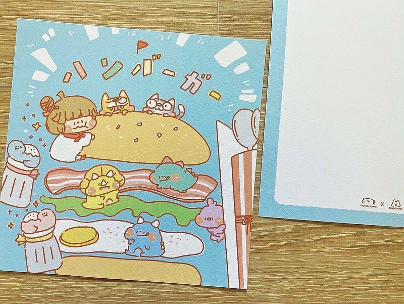 狗狗的小跳步，繪蹦砰｜方形明信片｜漢堡