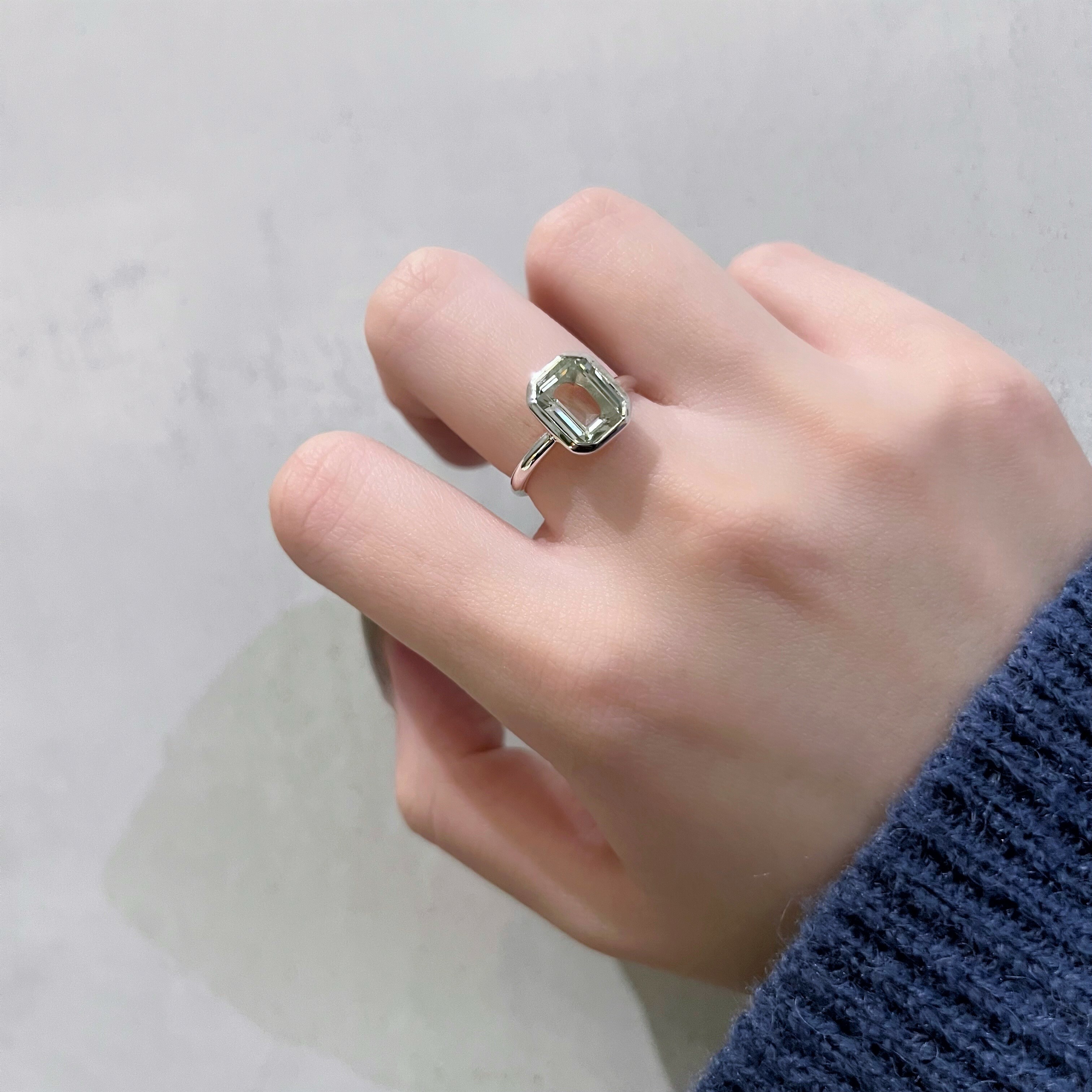 Emerald cut綠色紫水晶戒指