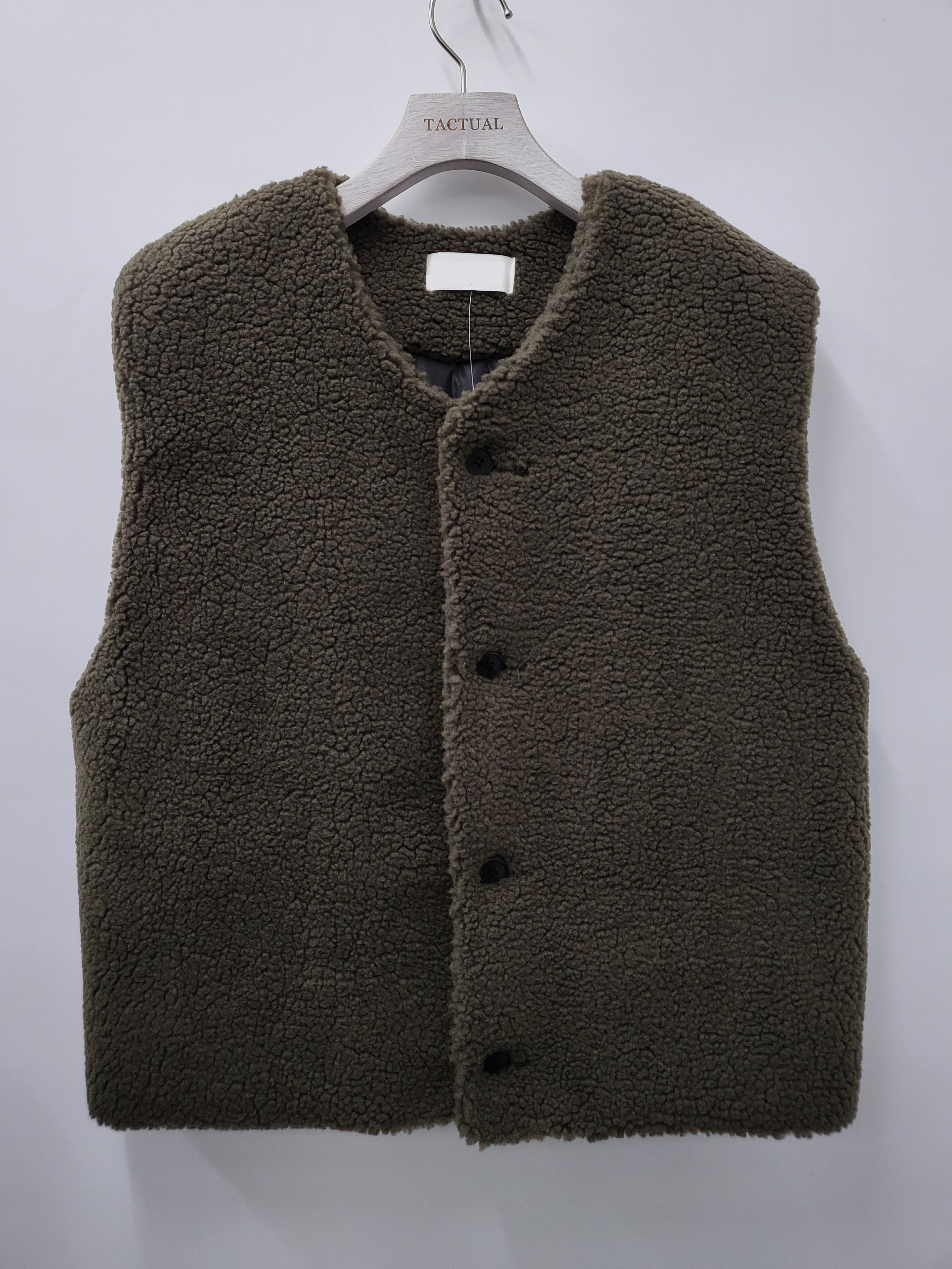 綠色/卡其色毛毛開胸背心