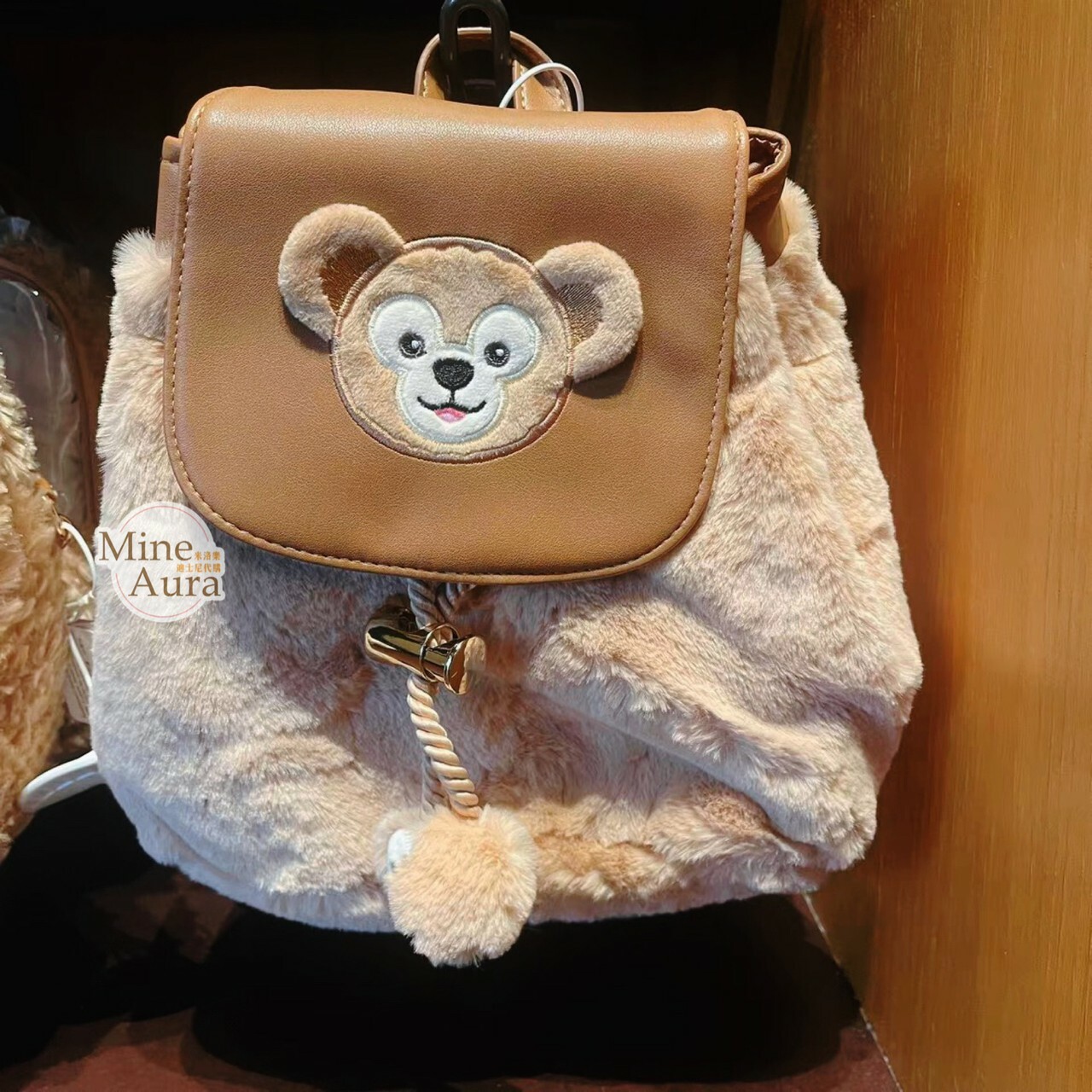 達菲 Duffy 毛球 絨毛 造型束口 後背包 -上海迪士尼樂園