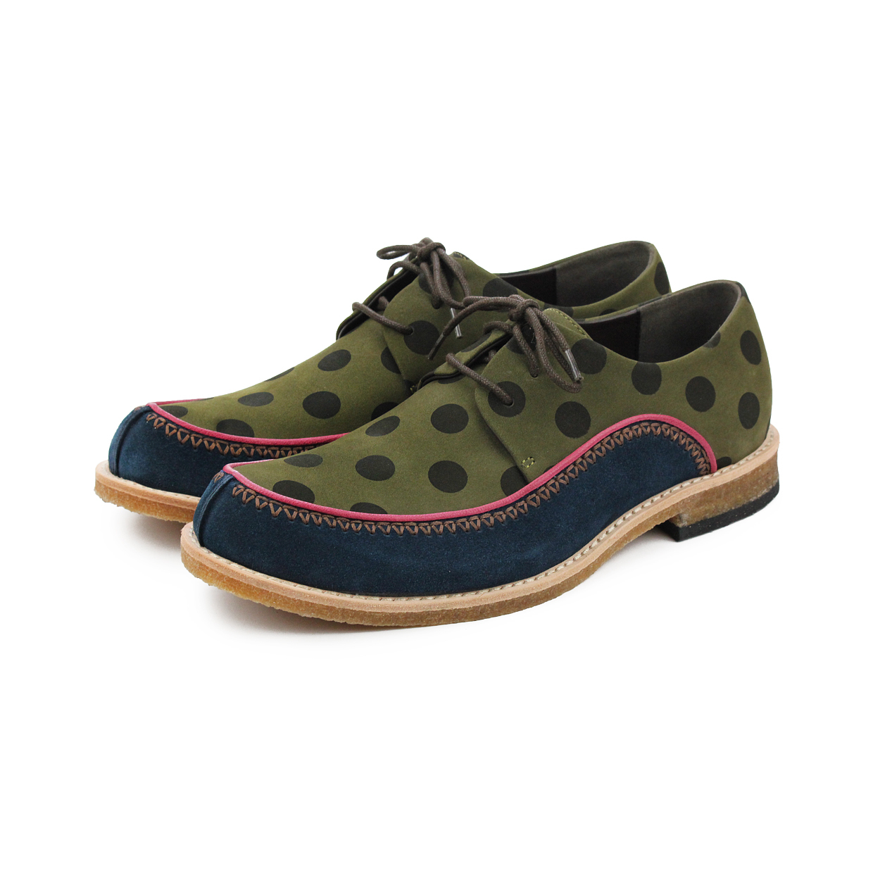 SAFARI M1132A Olive PolkaDot Leather Derby Shoes