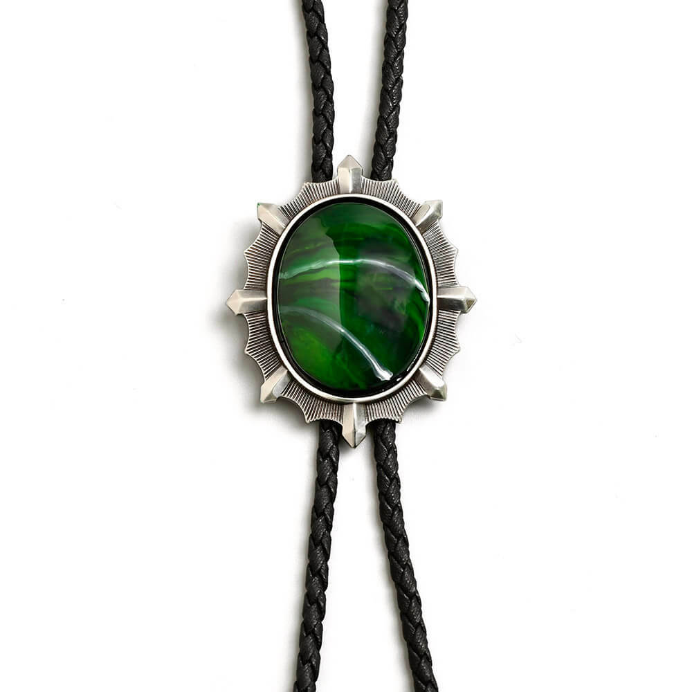 五行開運(木) - 紳士鋒芒孔雀綠 真皮皮繩 保羅領帶/BoloTie/美式領帶－快速出貨