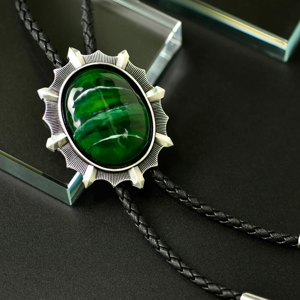 五行開運(木) - 紳士鋒芒孔雀綠 真皮皮繩 保羅領帶/BoloTie/美式領帶－快速出貨