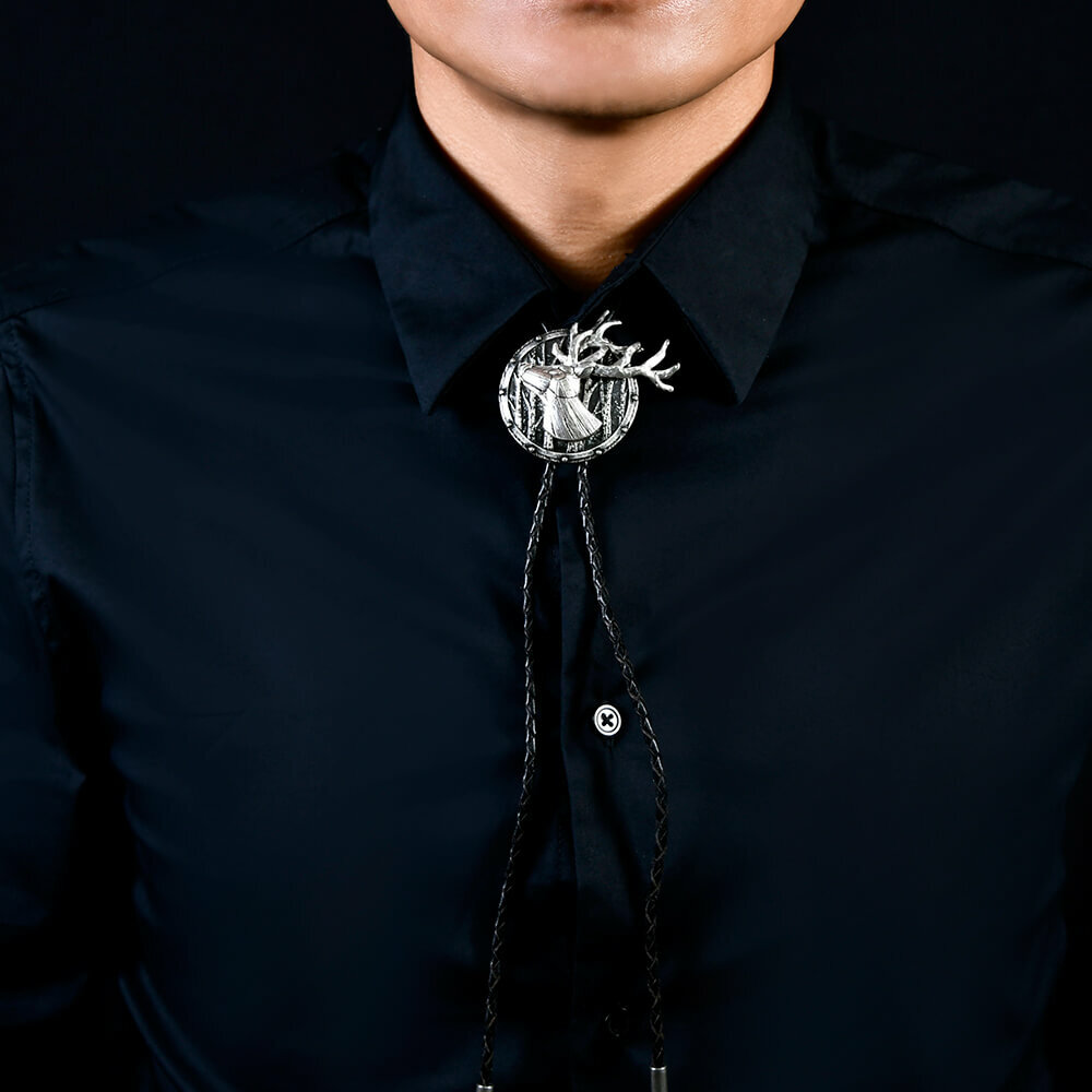 叢林麋鹿圓盾款真皮領繩 保羅領帶/BoloTie/美式領帶－快速出貨