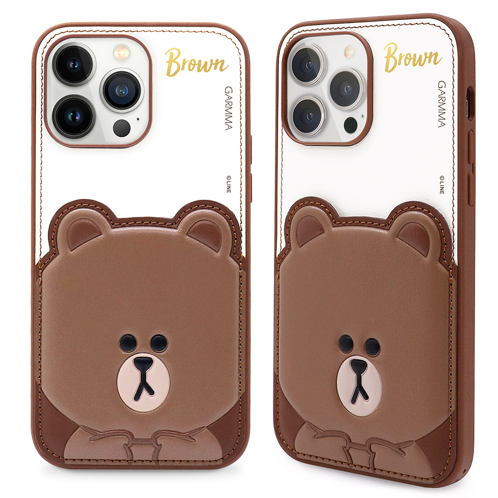 GARMMA LINE FRIENDS iPhone 14系列 燙金皮革保護套 嘟嘟熊大