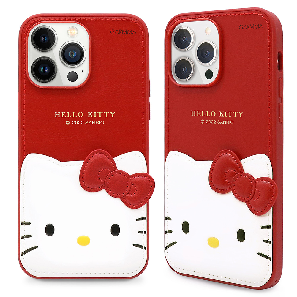 GARMMA Hello Kitty iPhone 14系列 燙金皮革保護套 經典紅