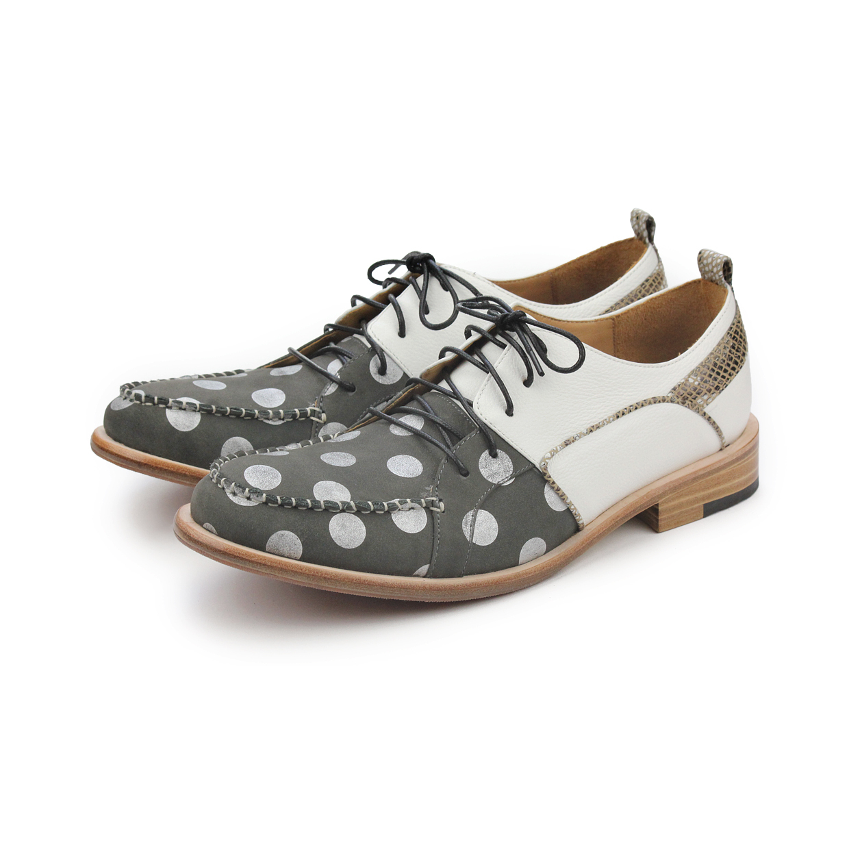 DIVERGENT M1140 Grey PolkaDot Leather Derby Shoes