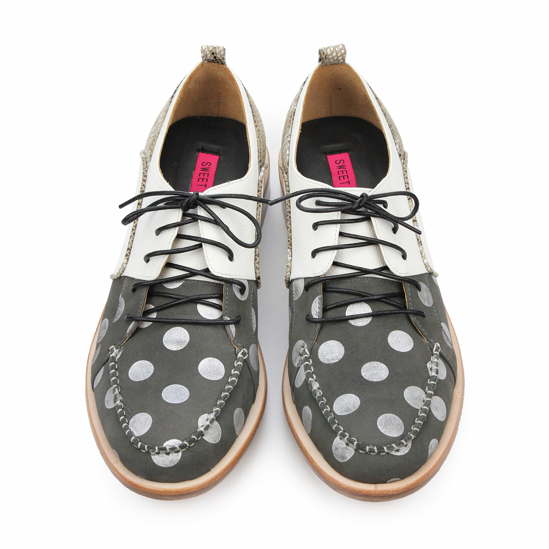 DIVERGENT M1140 Grey PolkaDot Leather Derby Shoes