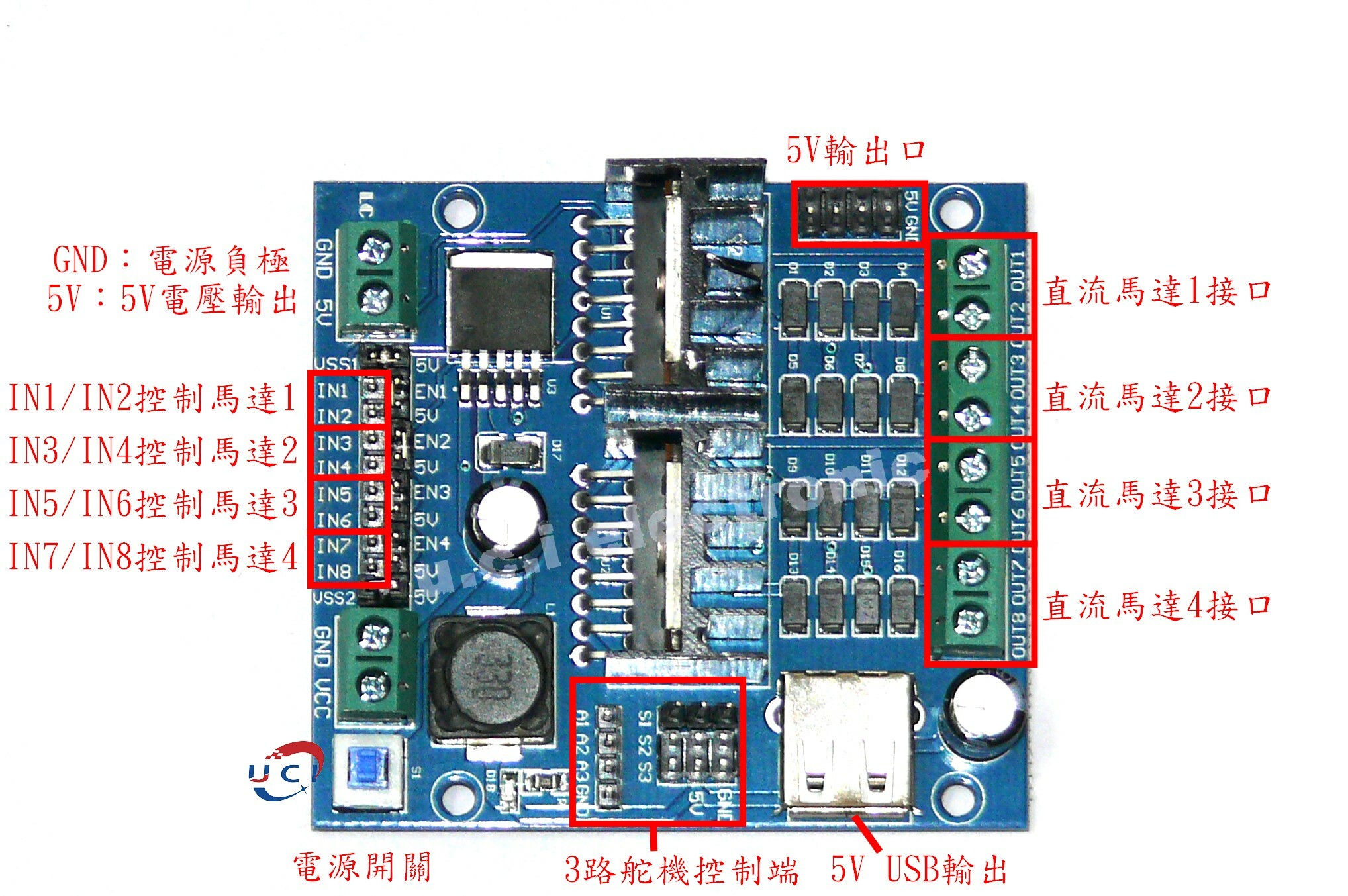 【UCI電子】 (W-2) 四路L298N電機驅動板模組 直流步進電機馬達小車 機器人 配件