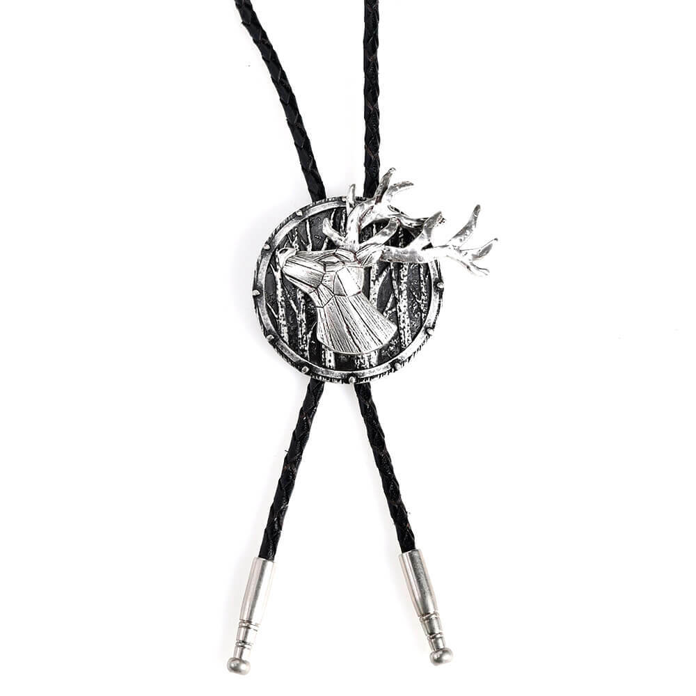 叢林麋鹿圓盾款真皮領繩 保羅領帶/BoloTie/美式領帶－快速出貨