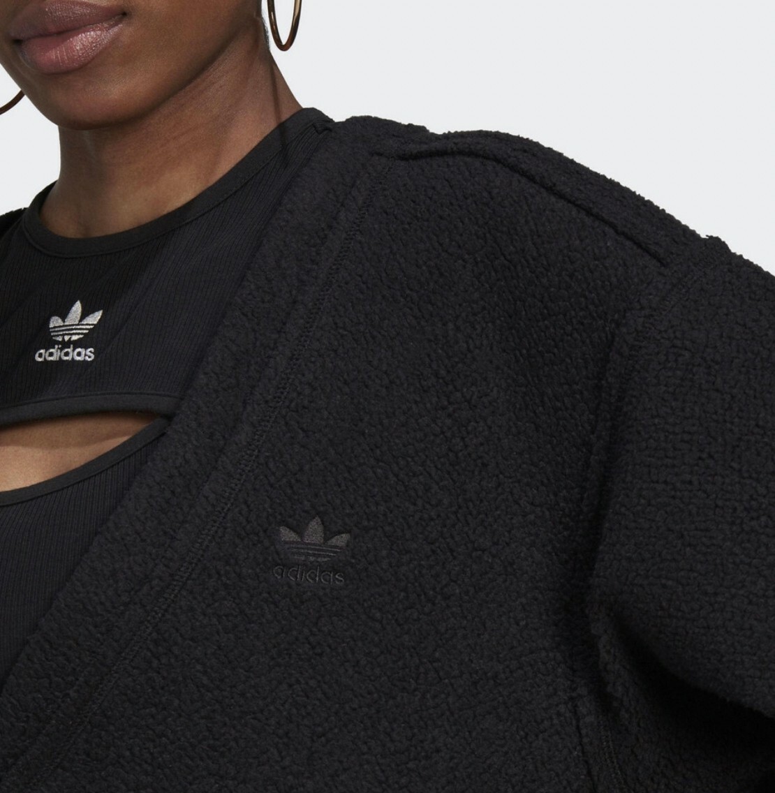 ADIDAS CARDIGAN 女 抓毛絨外套 黑 HL9166 Dec lu