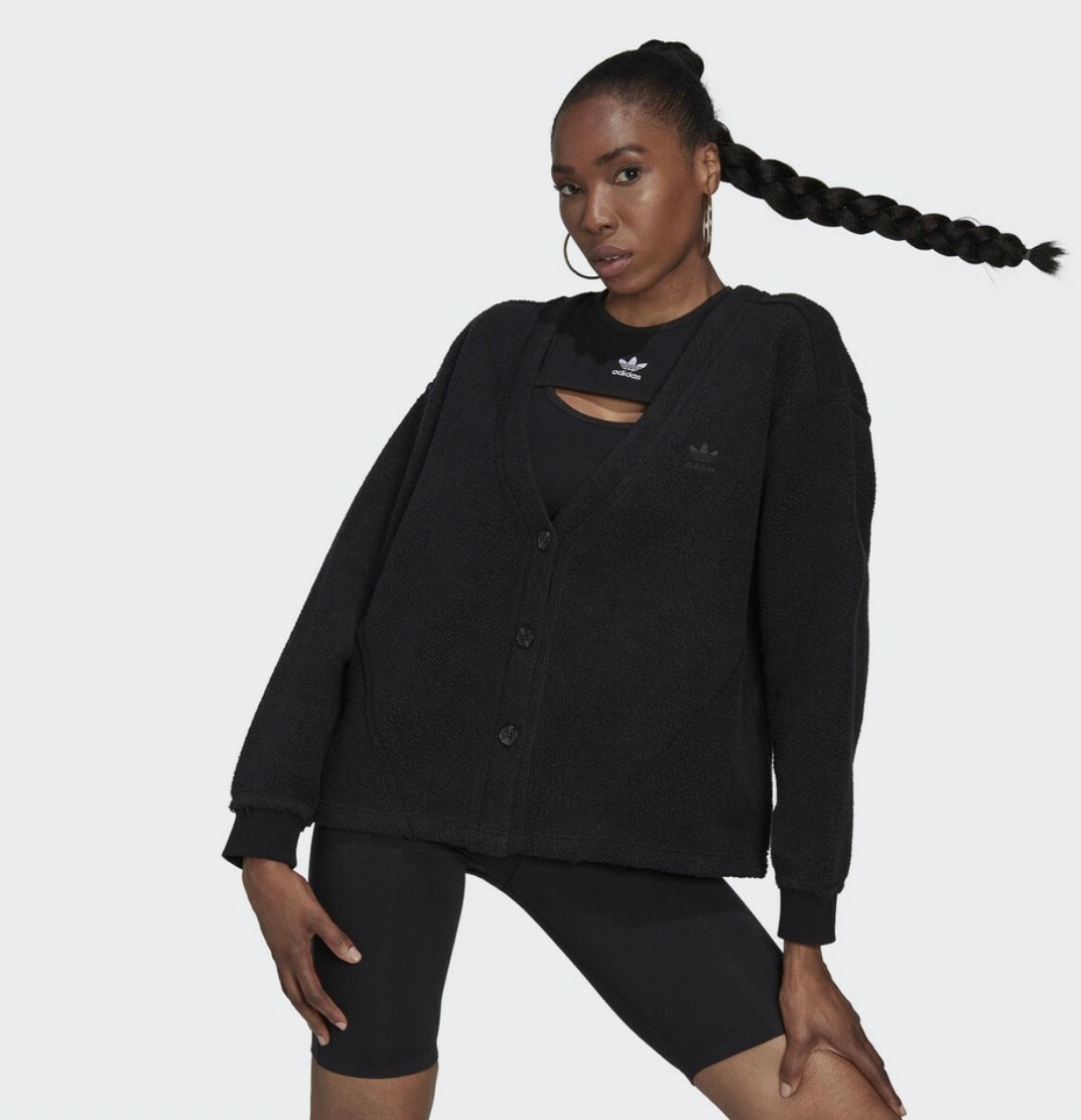 ADIDAS CARDIGAN 女 抓毛絨外套 黑 HL9166 Dec lu