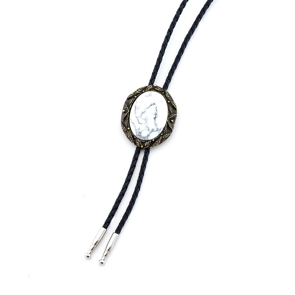 五行開運(金) - 葉框白紋石 保羅領帶/BoloTie/美式領帶－快速出貨