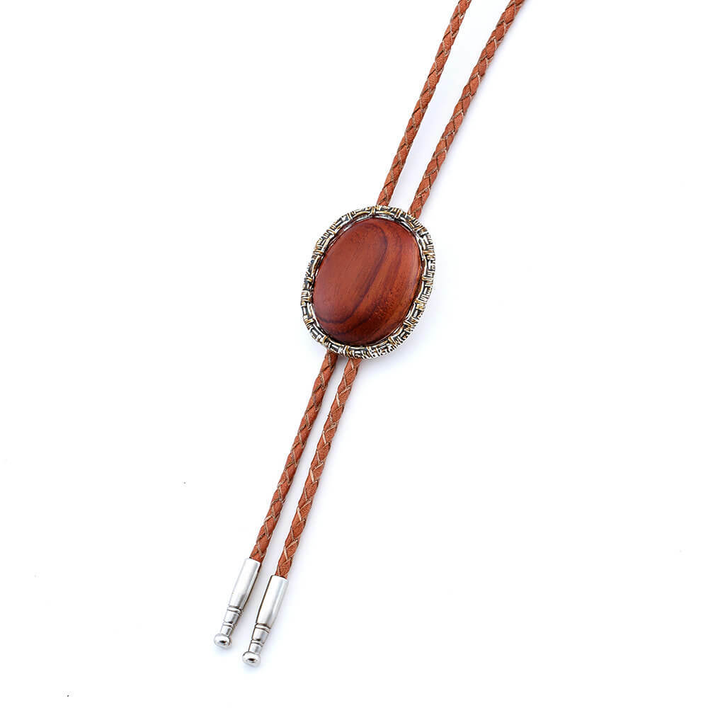 五行開運(土) - 刺網巴花木紋真皮皮繩 保羅領帶/BoloTie/美式領帶－快速出貨