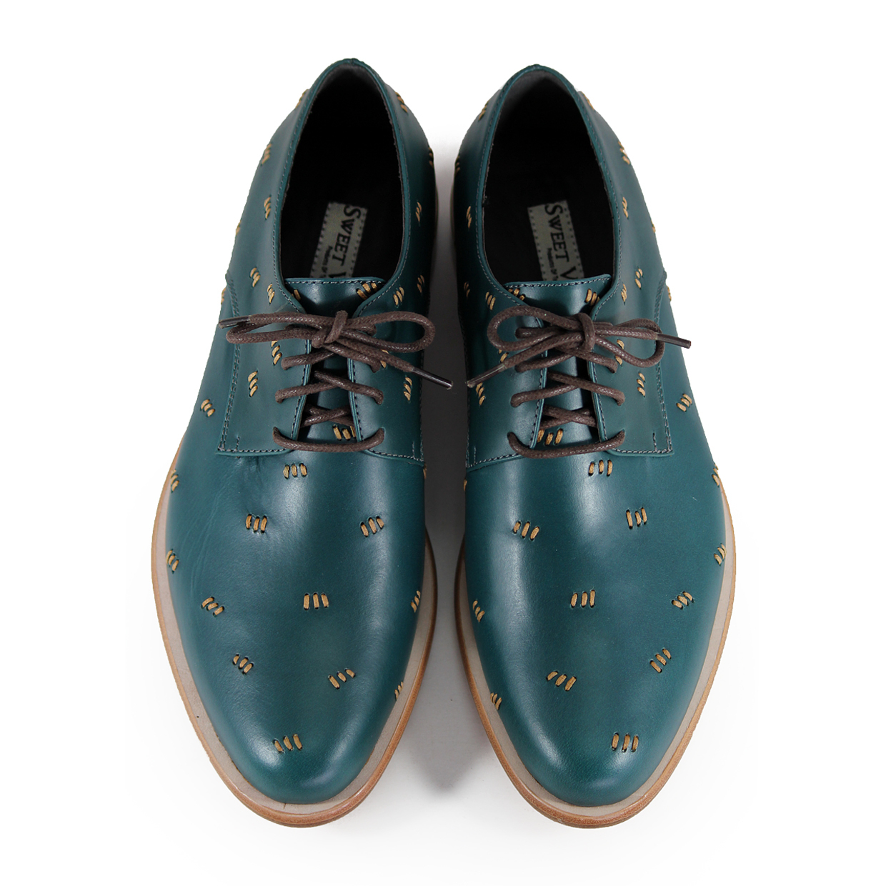 Snowdrop M1091 Stitching Dark Green II Leather Derby Shoes
