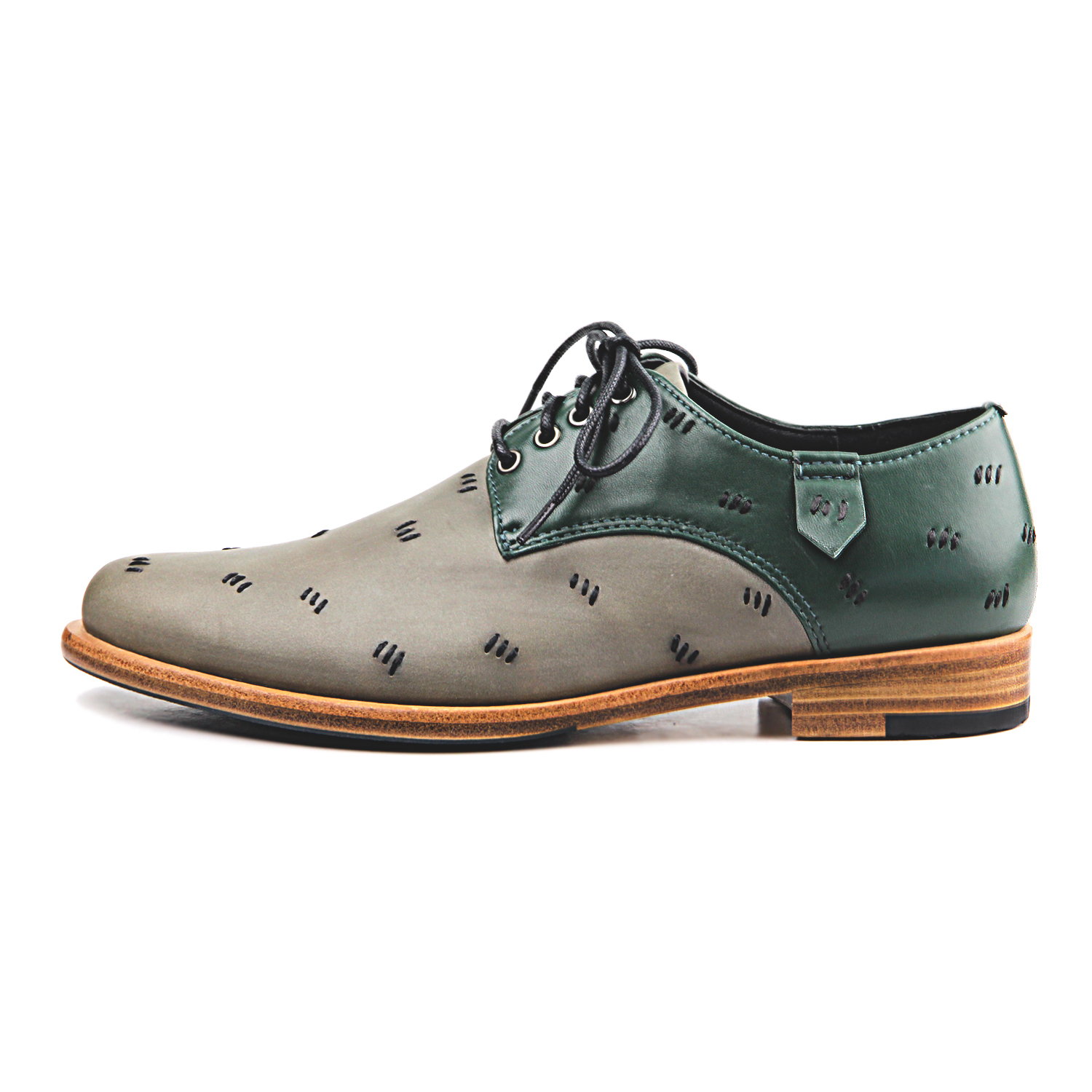 Snowdrop M1091CC Stitching Green Leather Derby Shoes