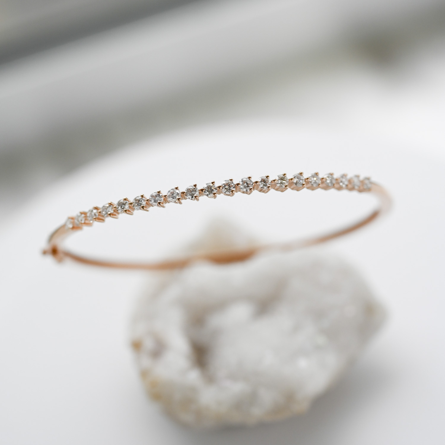 18K Three Prong Diamond Bangle