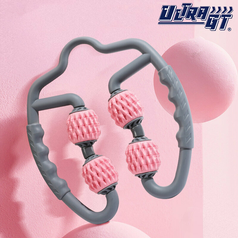 Ultra GT 腿部按摩滾軸肌肉瘦身器(條紋) (櫻花粉) 緩解肌肉酸痛,僵硬和緊繃,按摩筋膜深層組織