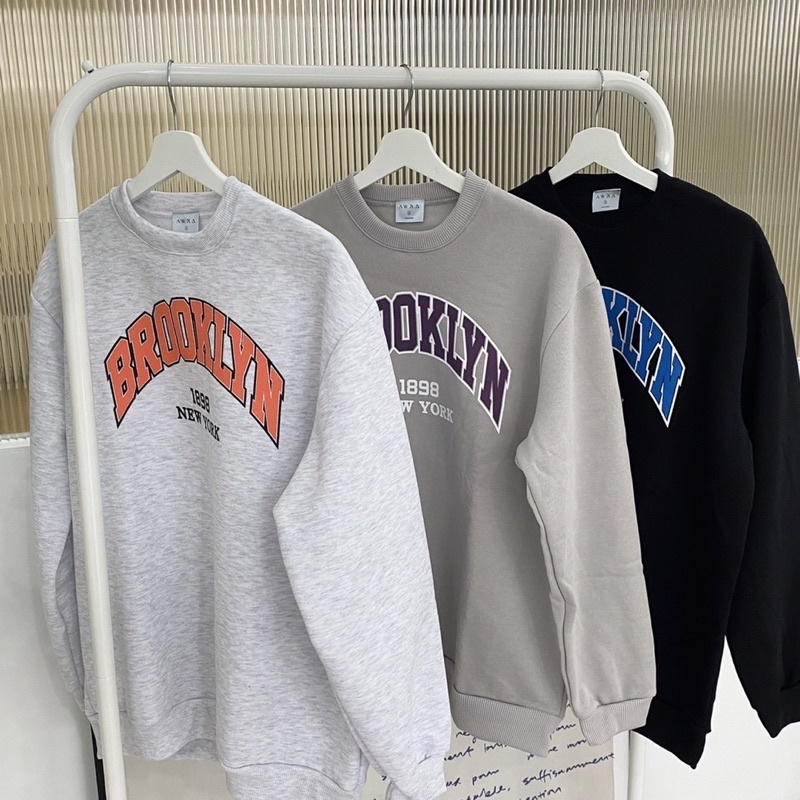 自訂款 韓版 布魯克林 Brooklyn 新款三色 刷毛款 文字大學tee 1761 三色