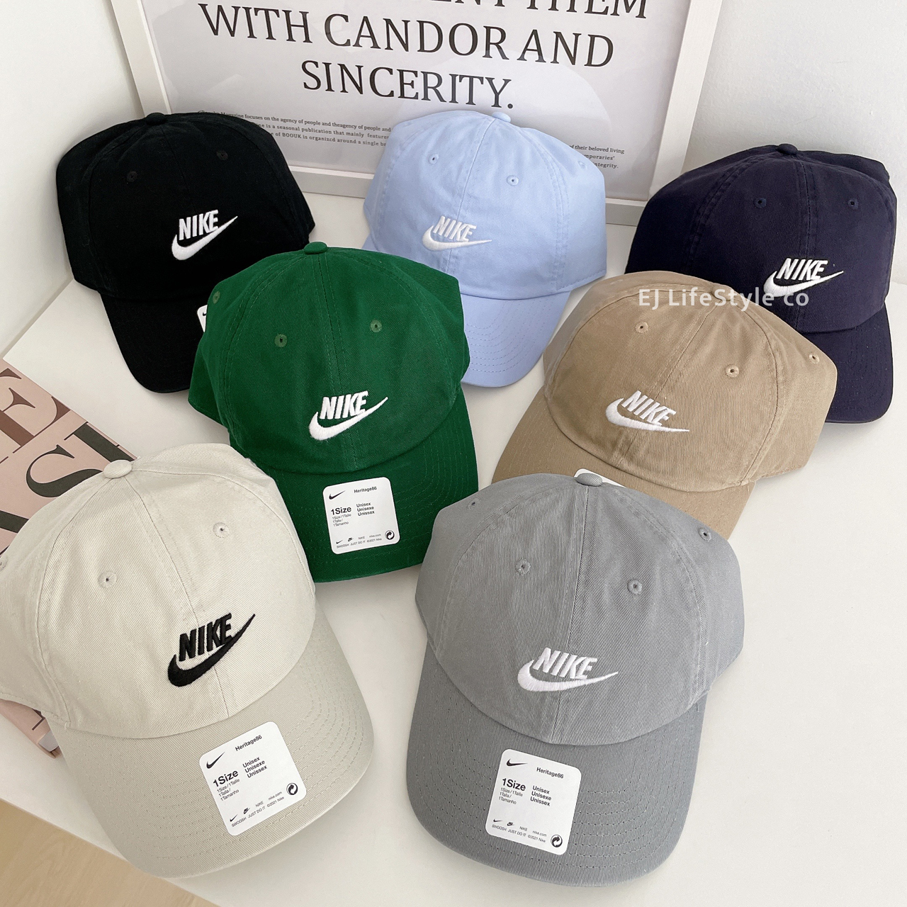 七色NIKE LOGO CAP 老帽咖啡黑米白綠深藍米藍刺繡/ 現貨