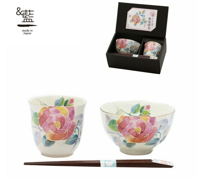 日本美濃燒藍靛花子瓦碗瓦杯套裝 (紅) (日本製)