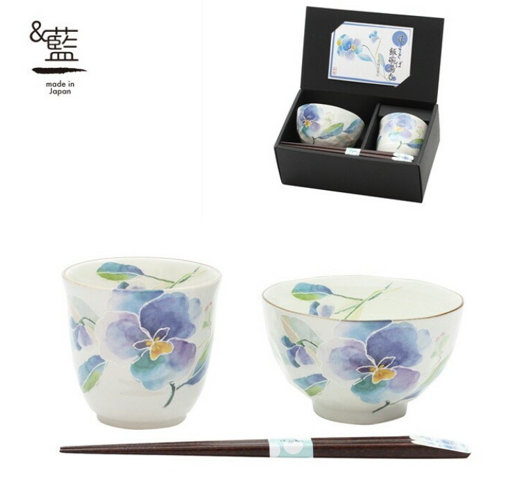 日本美濃燒藍靛花子瓦碗瓦杯套裝 (藍) (日本製)