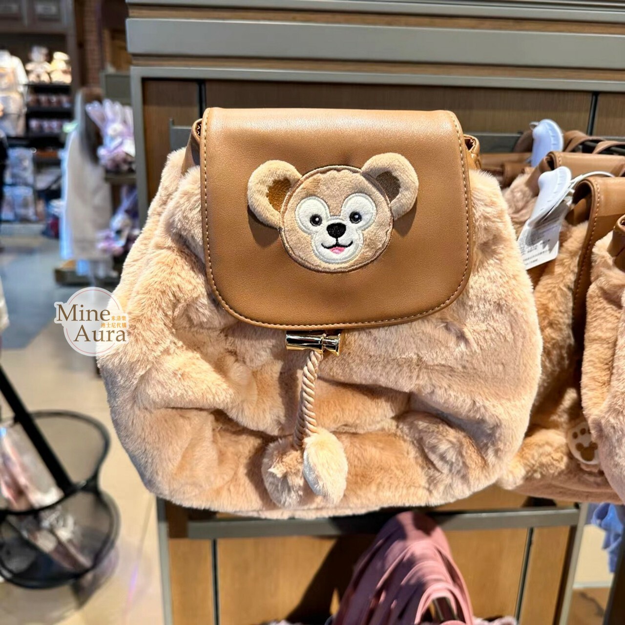 達菲 Duffy 毛球 絨毛 造型束口 後背包 -上海迪士尼樂園