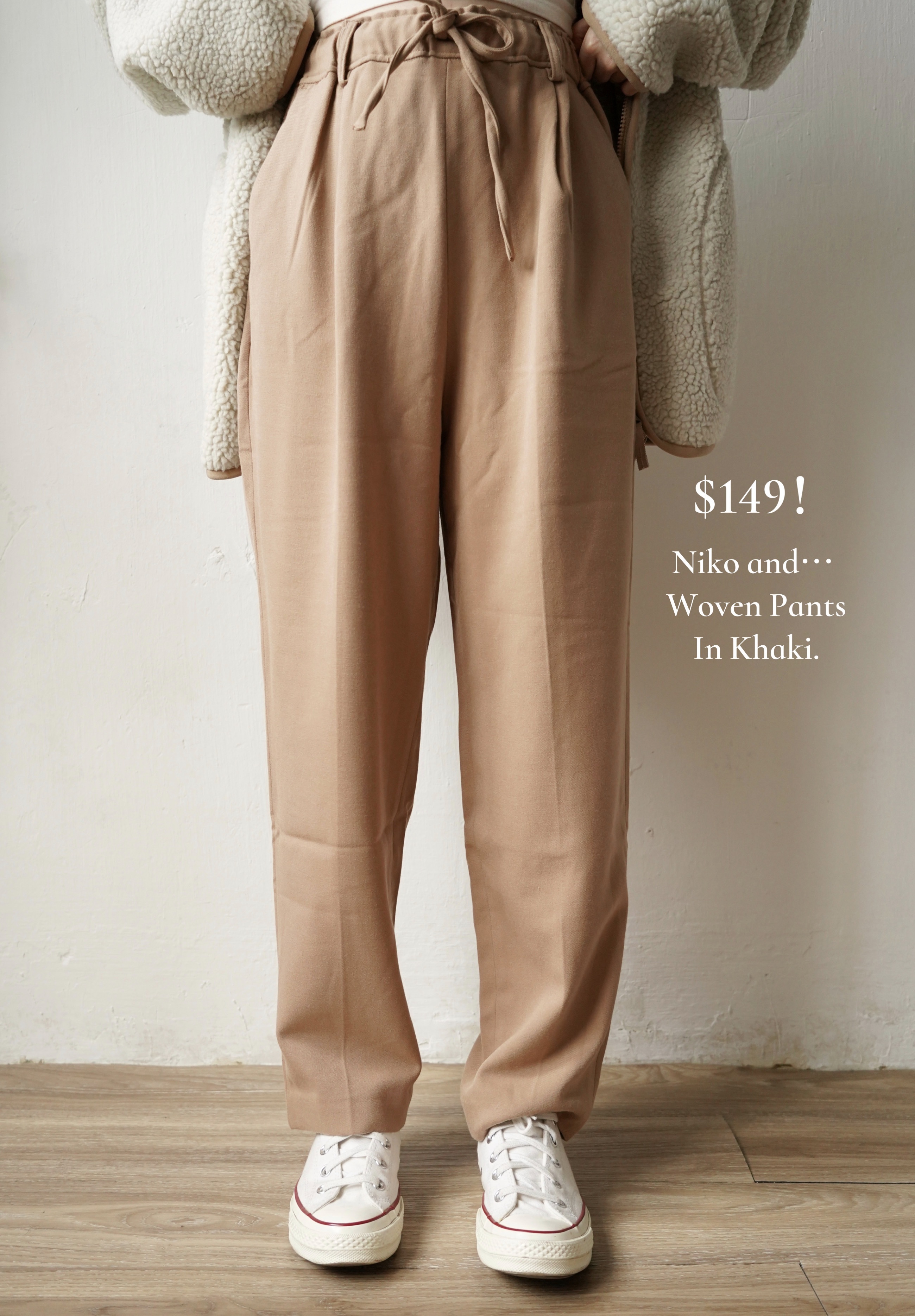 Niko and...卡其啡色高腰斜紋棉軟長棉褲Woven Pants