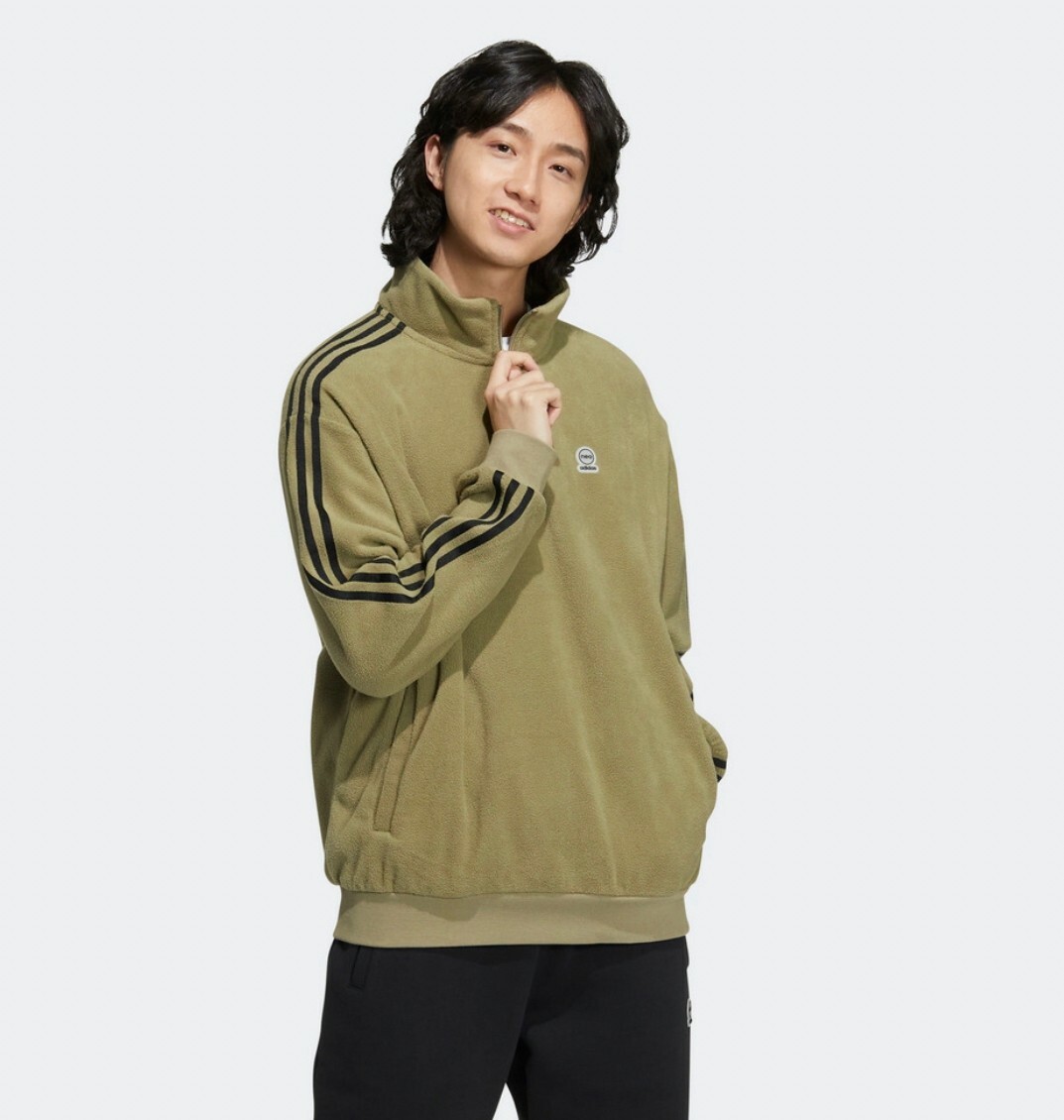ADIDAS U ESNT HALFZIP 男女 搖粒絨長袖上衣 橄欖綠HN8734 Dec lu