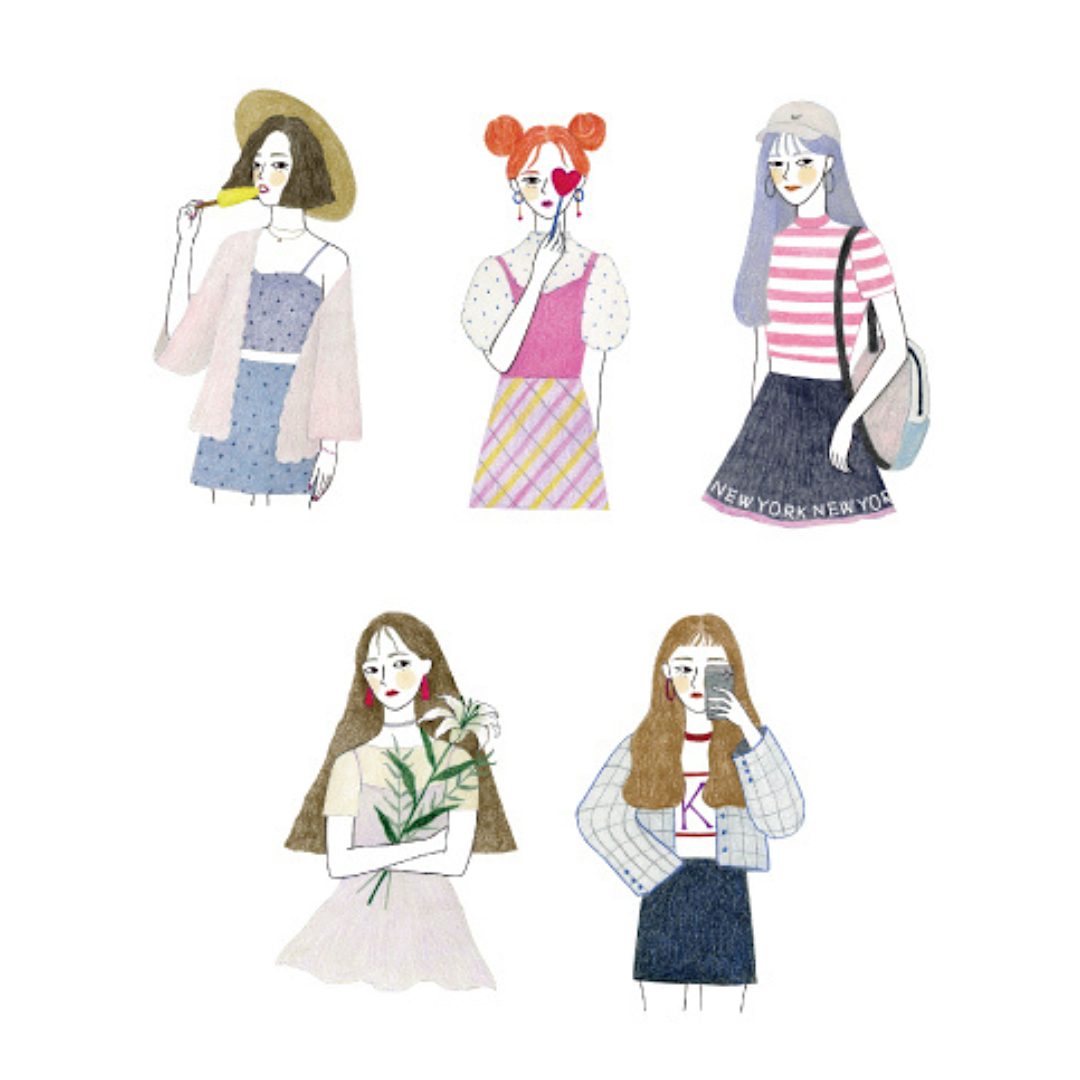Birdcone Waterproof Sticker Pack－Summer Girls (Taiwanese Stationery Brand)