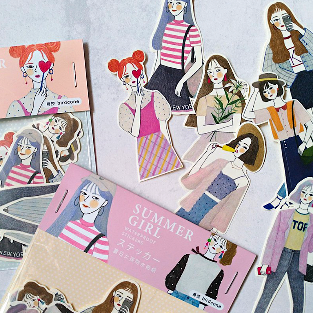 Birdcone Waterproof Sticker Pack－Summer Girls (Taiwanese Stationery Brand)