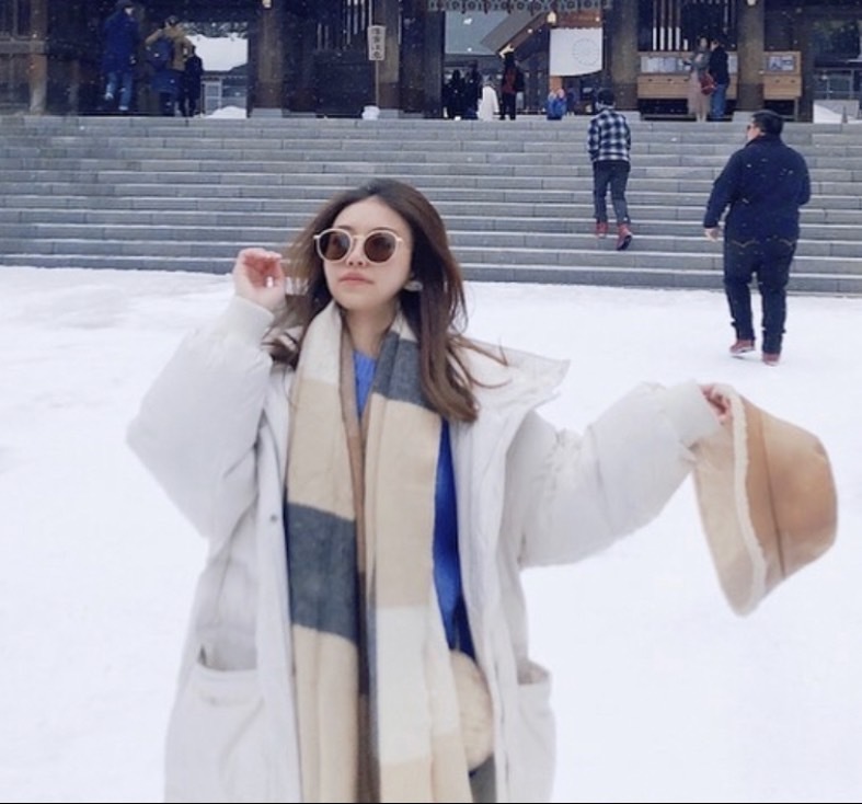 大格拼接針織圍巾/單一色