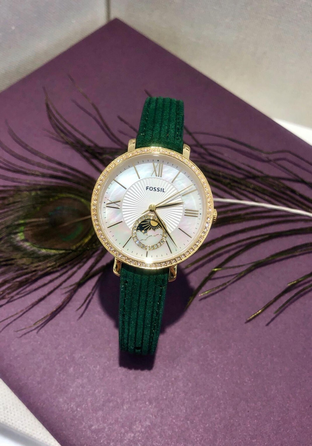 【Fossil】優雅珠光晶鑽日月女錶 ES5244 36mm  現代鐘錶