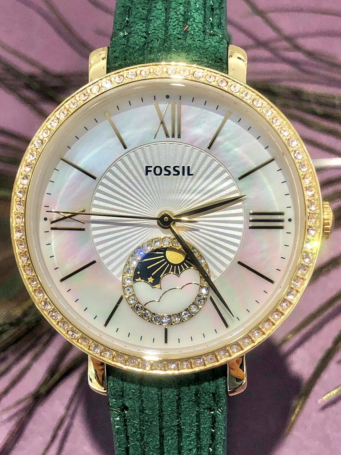 【Fossil】優雅珠光晶鑽日月女錶 ES5244 36mm  現代鐘錶