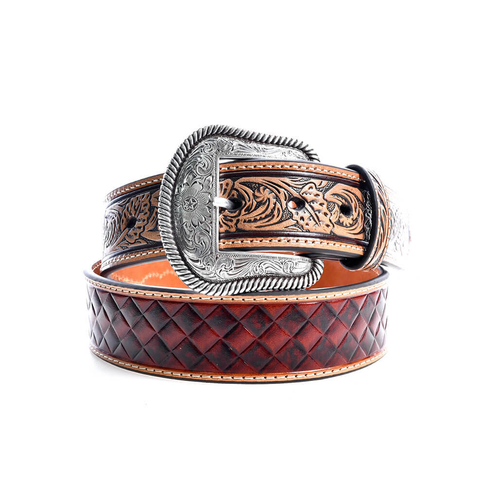 加州Nocona菱紋編織雕花 潮牌真皮皮帶-快速出貨