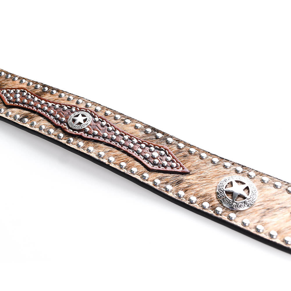 加州Nocona鏤空星飾馬毛編織紋 潮牌真皮皮帶-快速出貨