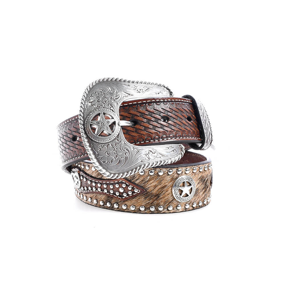 加州Nocona鏤空星飾馬毛編織紋 潮牌真皮皮帶-快速出貨