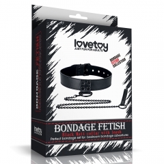 Lovetoy Bondage Fetish 啞黑色光面項圈帶連鐵鏈