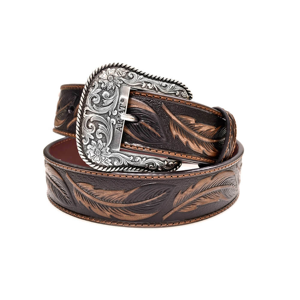加州Ariat羽毛雕花 潮牌真皮皮帶-快速出貨