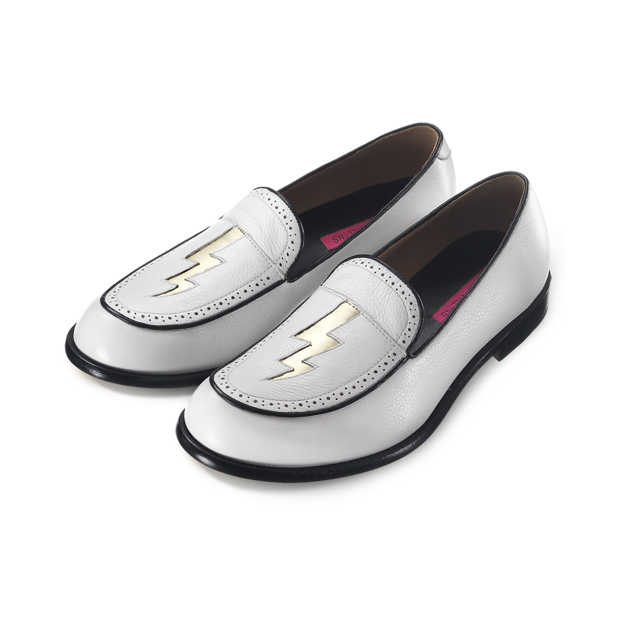 Bead Lightning M1136 White Leather Loafers