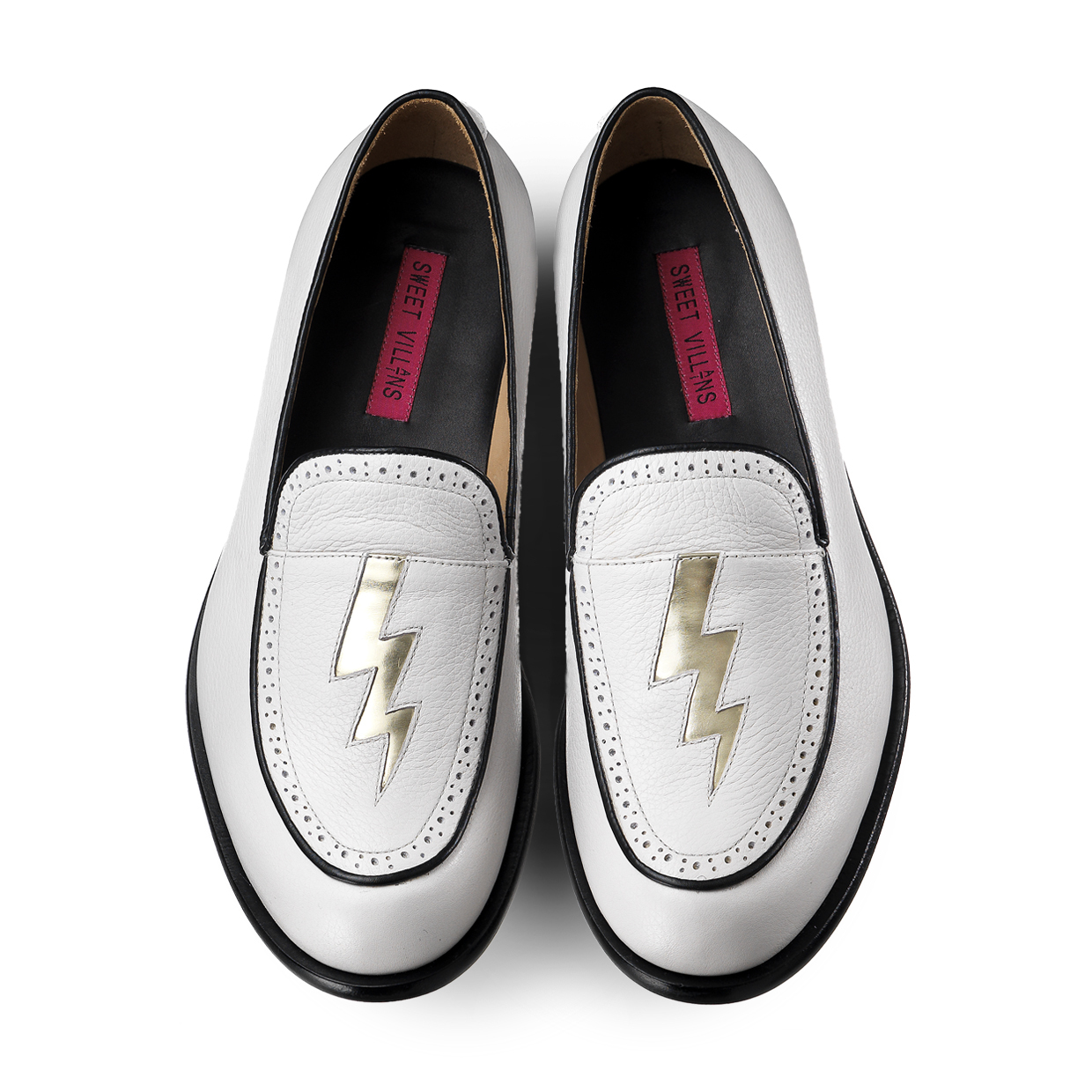 Bead Lightning M1136 White Leather Loafers