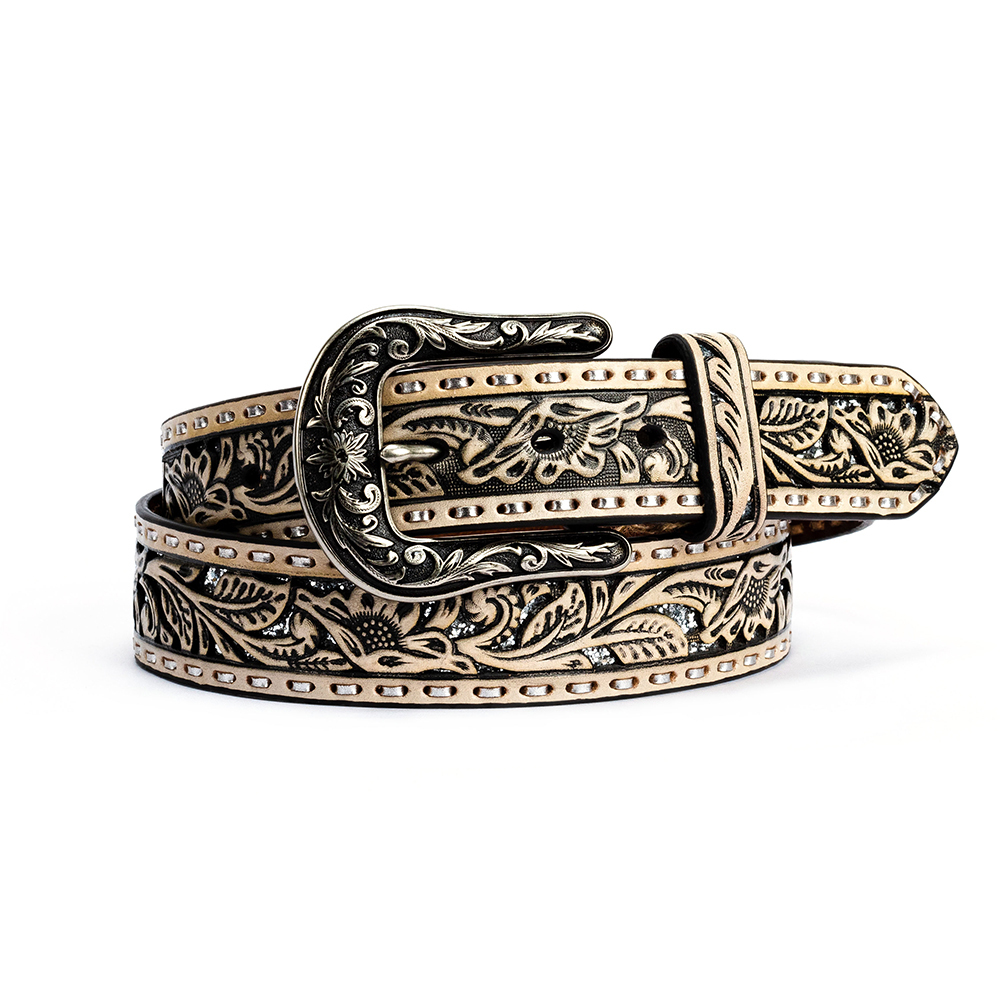 自由洒脫經典西部風唐草雕花  潮牌真皮皮帶-快速出貨