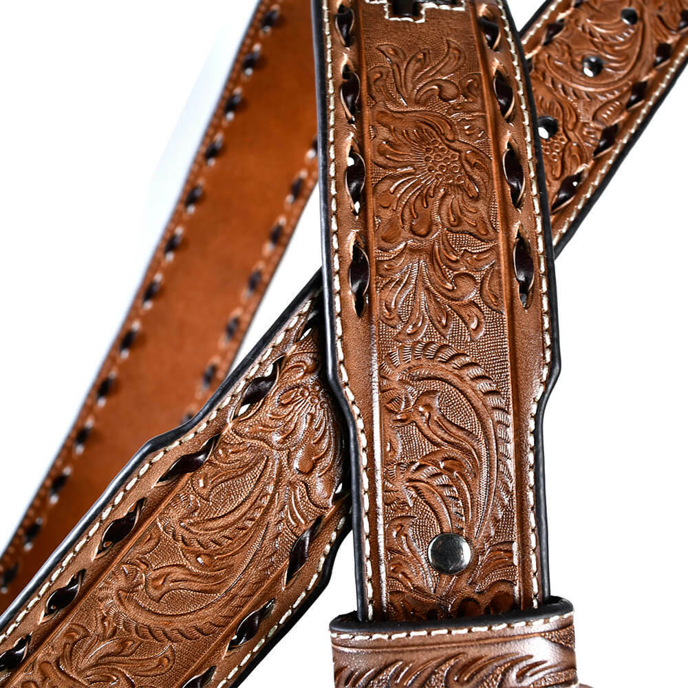 唐草紋雕花十字架加寬版  潮牌真皮皮帶-快速出貨