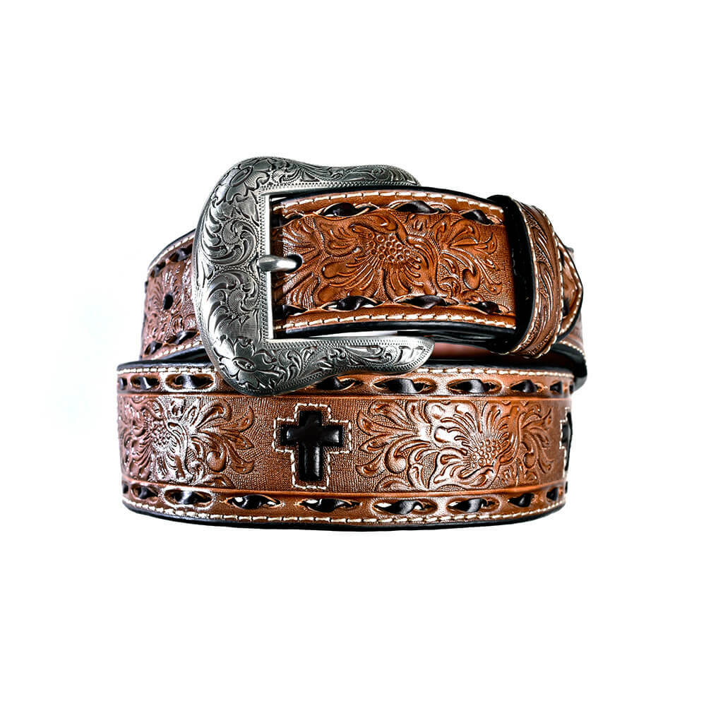 唐草紋雕花十字架加寬版  潮牌真皮皮帶-快速出貨
