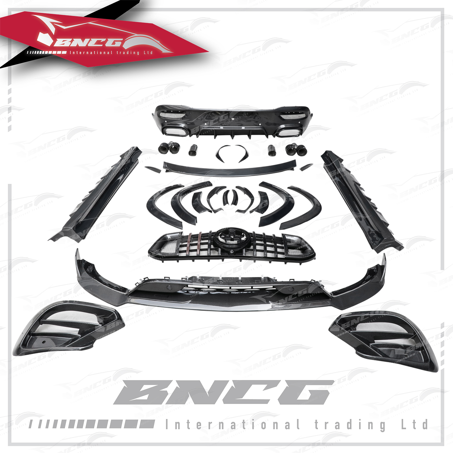 賓士Benz GLE Class C167 改裝 乾碳纖維 Brabus款 前下巴 後下巴 尾翼 後風刀 側裙 水箱罩 前保桿進氣口 尾飾管