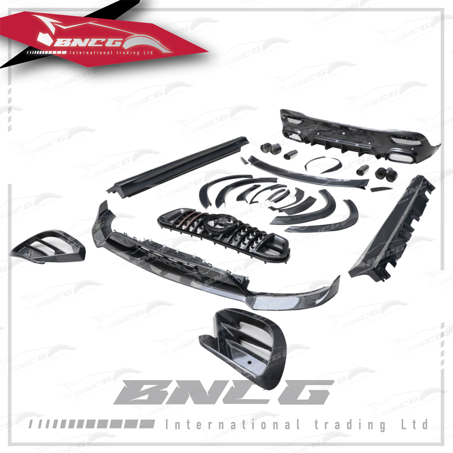 賓士Benz GLE Class C167 改裝 乾碳纖維 Brabus款 前下巴 後下巴 尾翼 後風刀 側裙 水箱罩 前保桿進氣口 尾飾管