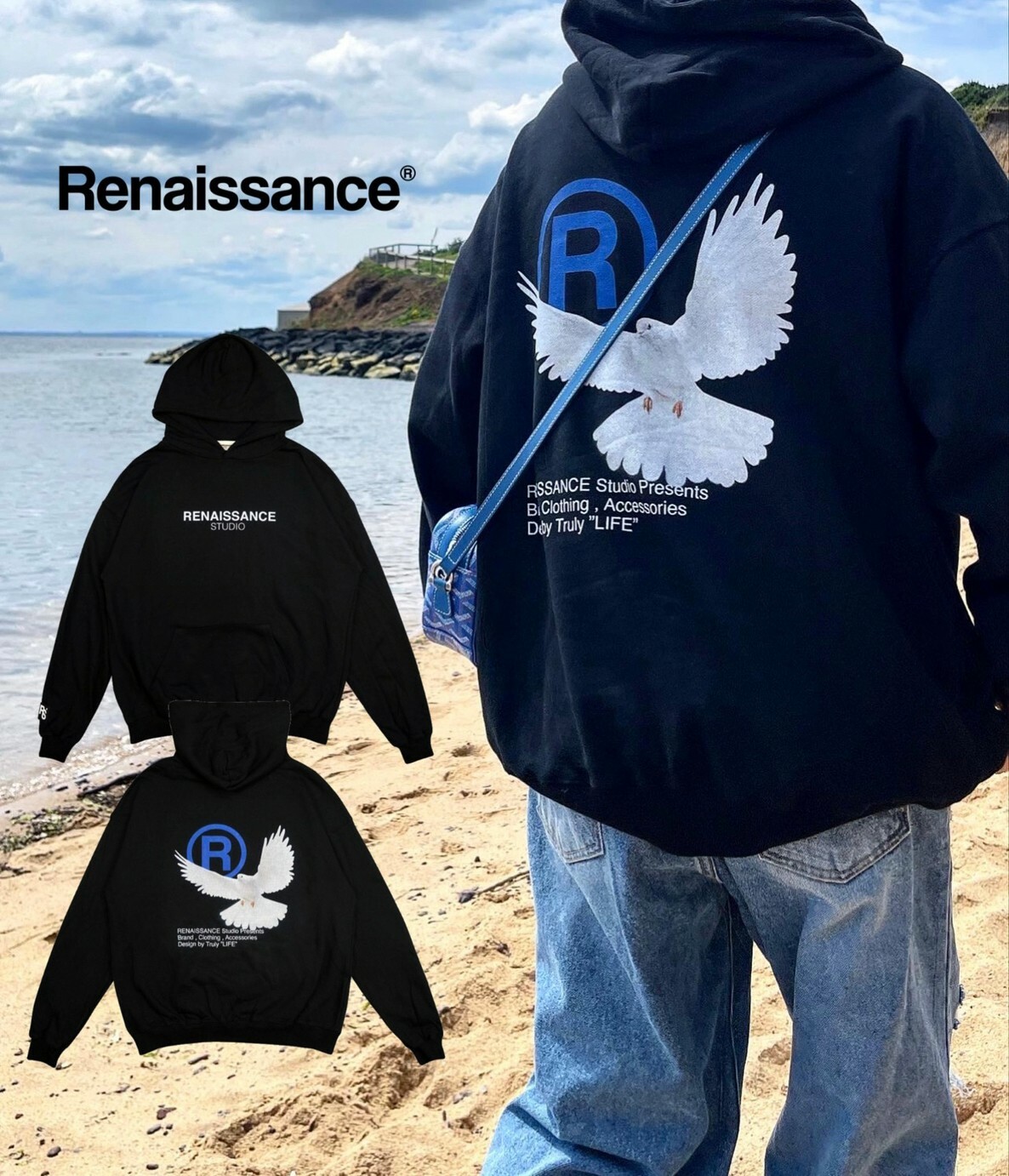 RENAISSANCE 高級藍 R LOGO 和平鴿 鴿子帽T “ DOVE R LOGO HOODIE ”